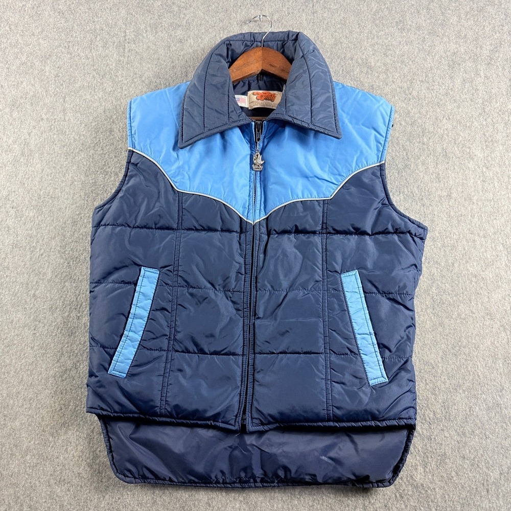 RARE Vintage 70s Comfy Raven Industries Down Puffer Vest Mens M Western Blue USA